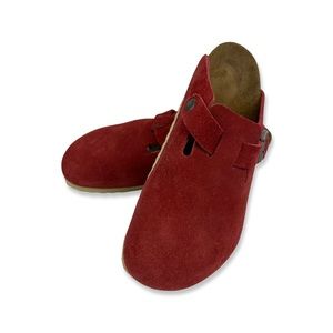 Birkenstock Boston Red Suede Leather Mule